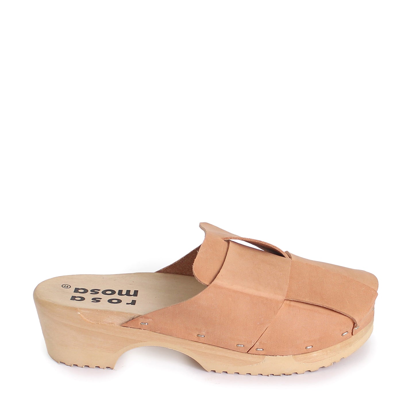 rosamosa chess all cammello leather natural wooden clog