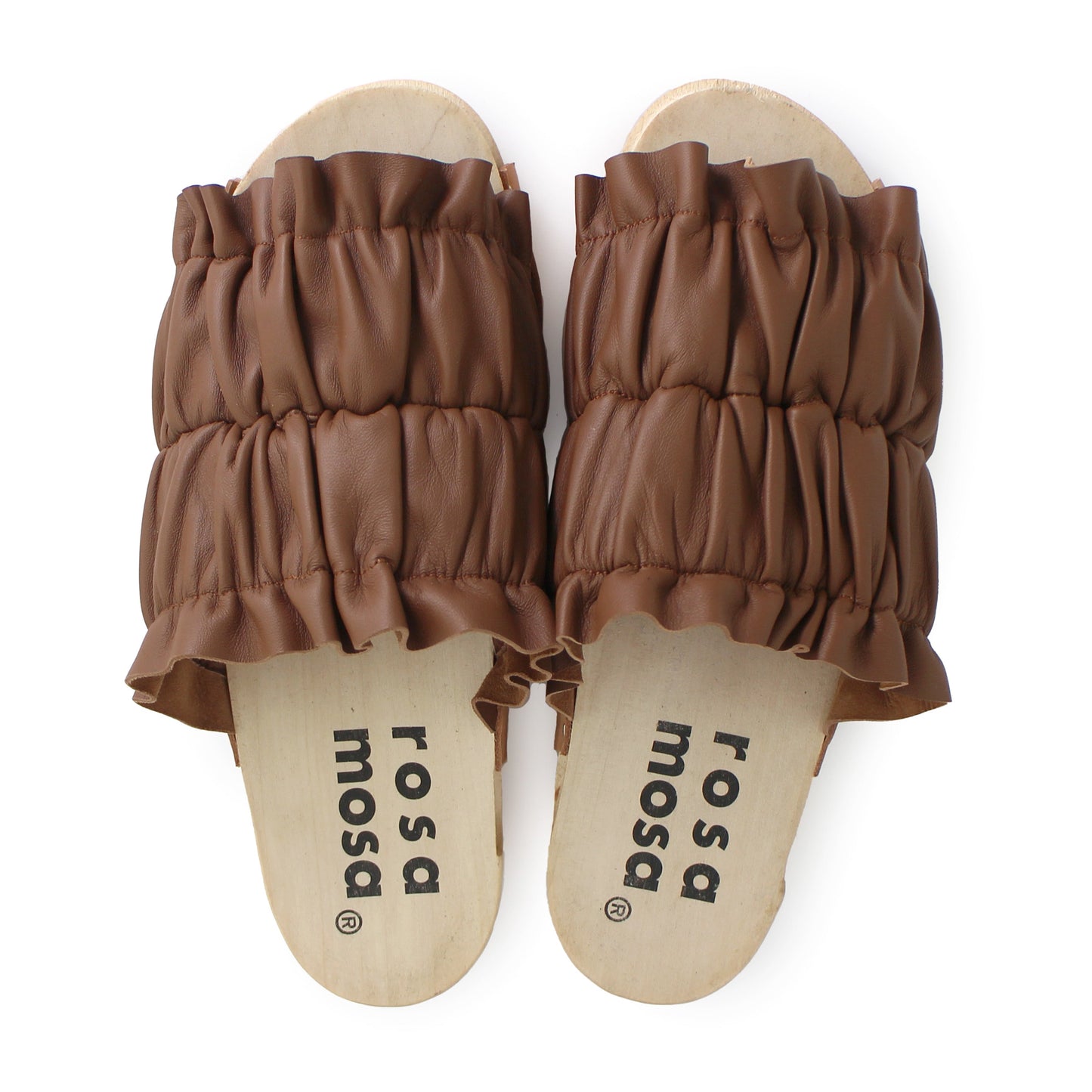 rosamosa chloe brown leather wrinkle wooden clog