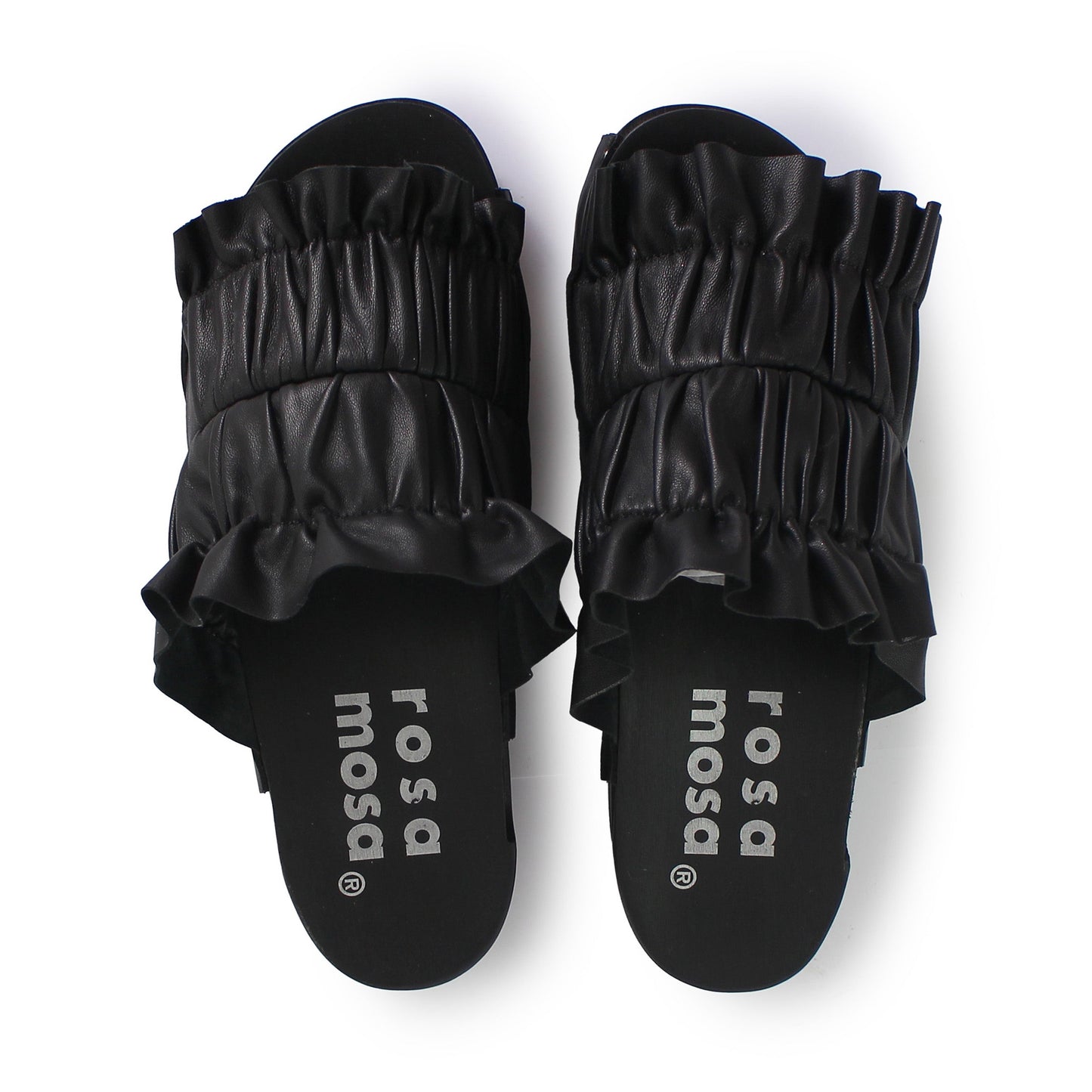 rosamosa chloe black leather wrinkle dark wooden clog