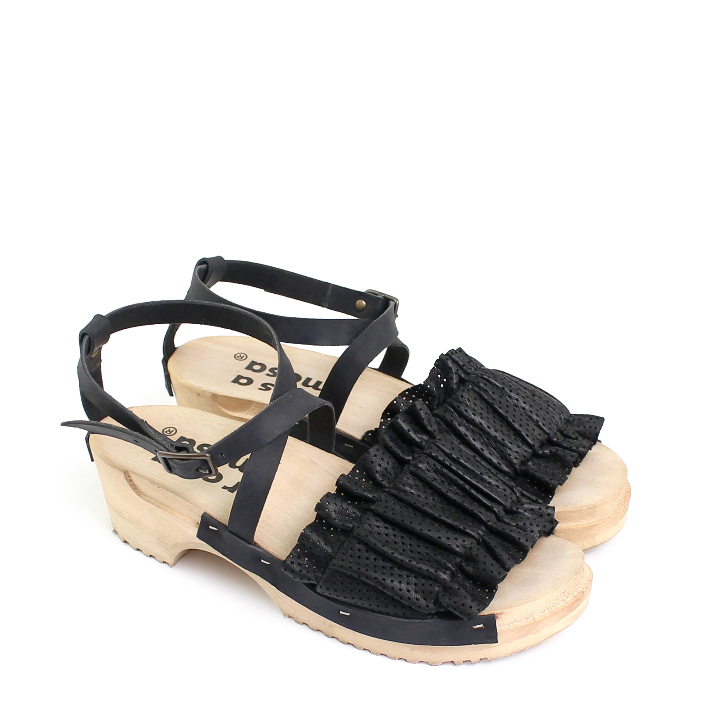 Chloé ブラックスエードバックストラップシューズ CHLOE X STRAP + Leather Clog Sandals + Black – rosa mosa