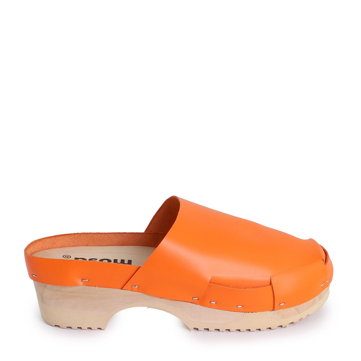 rosamosa donau orange leather natural wooden clog