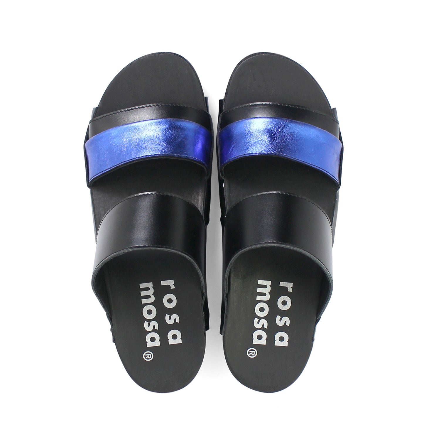 rosamosa donau black cobalt leather strap wooden clog shoe