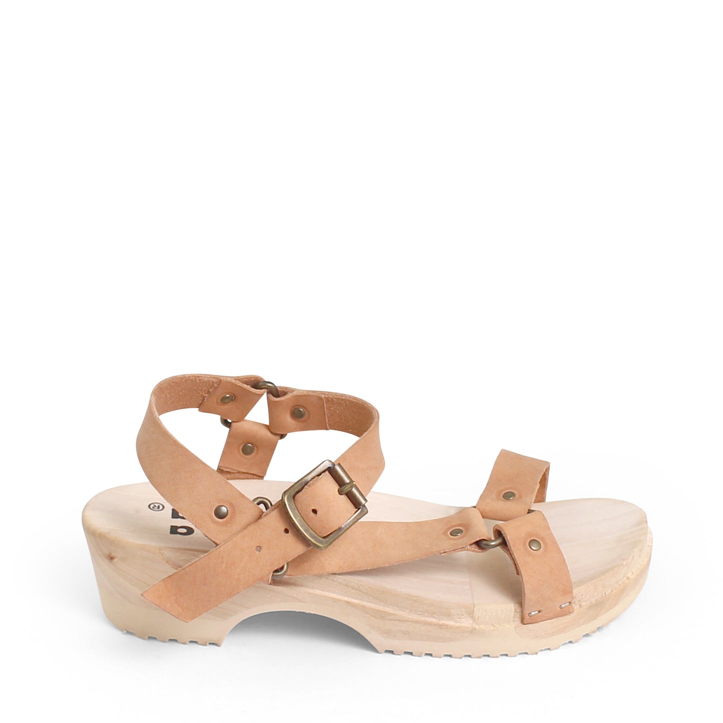 rosamosa donau cammello strap sport wooden clog sandal