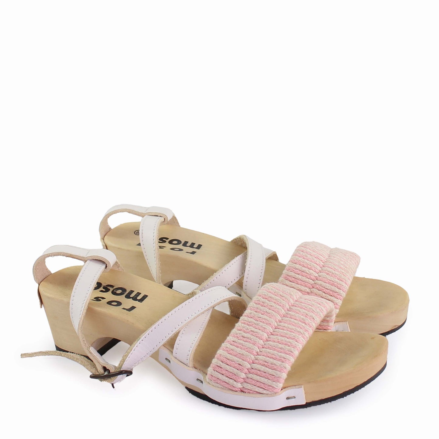 MAGO X + Leather Cotton Strap Clog Sandals + White / Rose