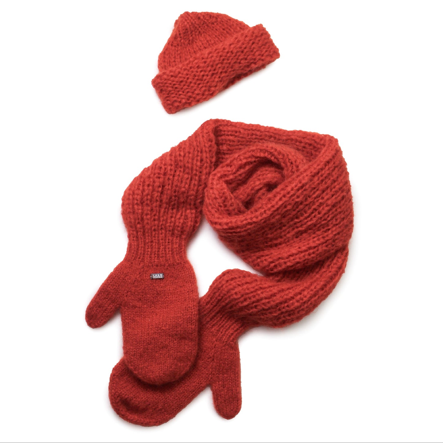 MITTENS SCARF Combo + Hand-knit Scarf + Rust Red