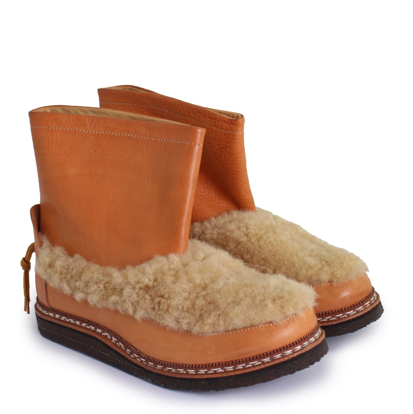 MOC BOOT Curly + Leather Shearling Boots + Cognac