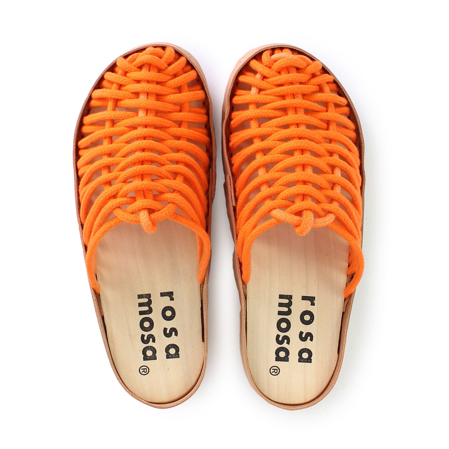 rosamosa panto orange cotton hand-woven net wooden clog