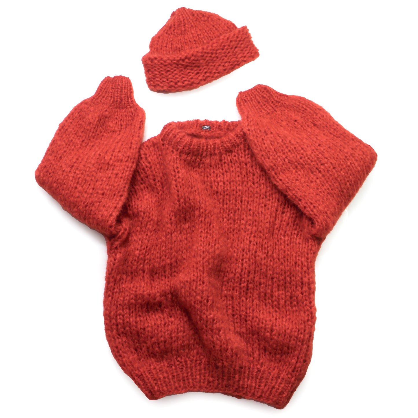Unisex Hand Knit Mohair Pullover + Red