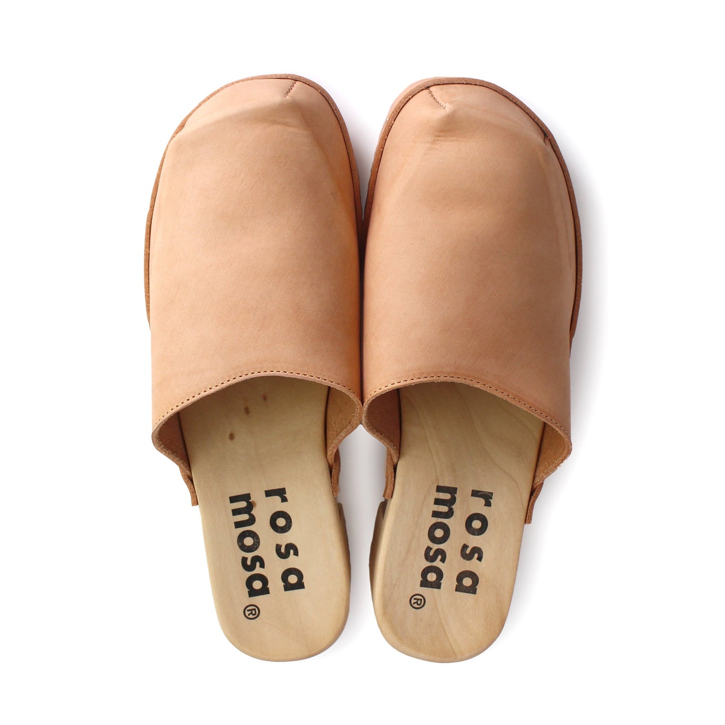 rosamosa rocco cammello leather natural wooden clog