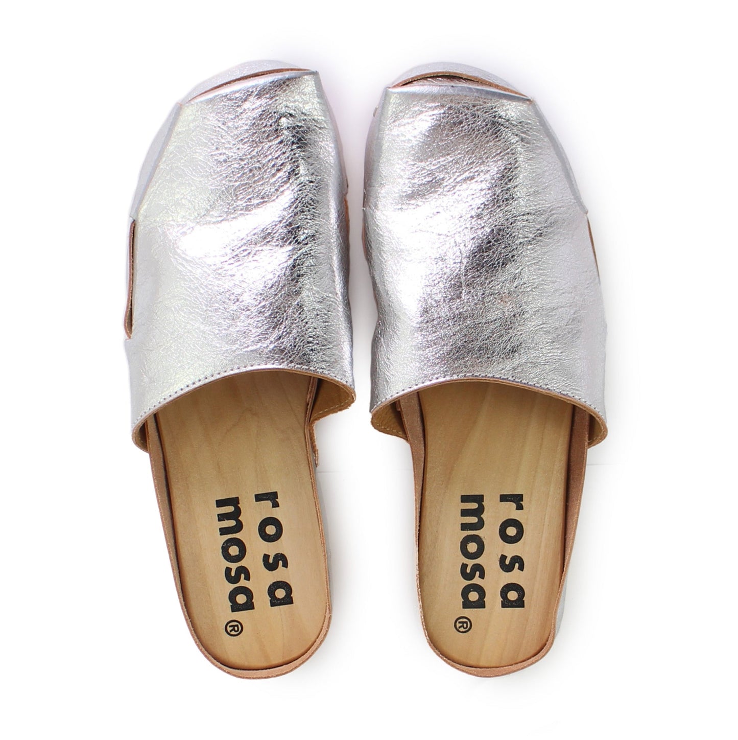 rosamosa rocco silver leather wooden clog shoe