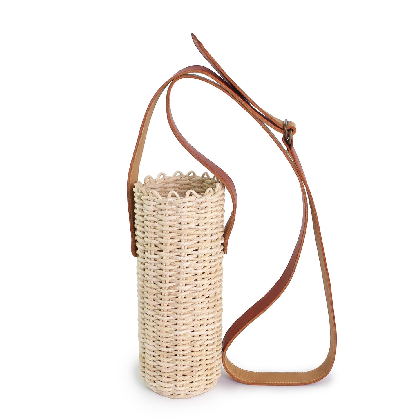 rosamosa cornleaf handwoven cammello leather bottle bag