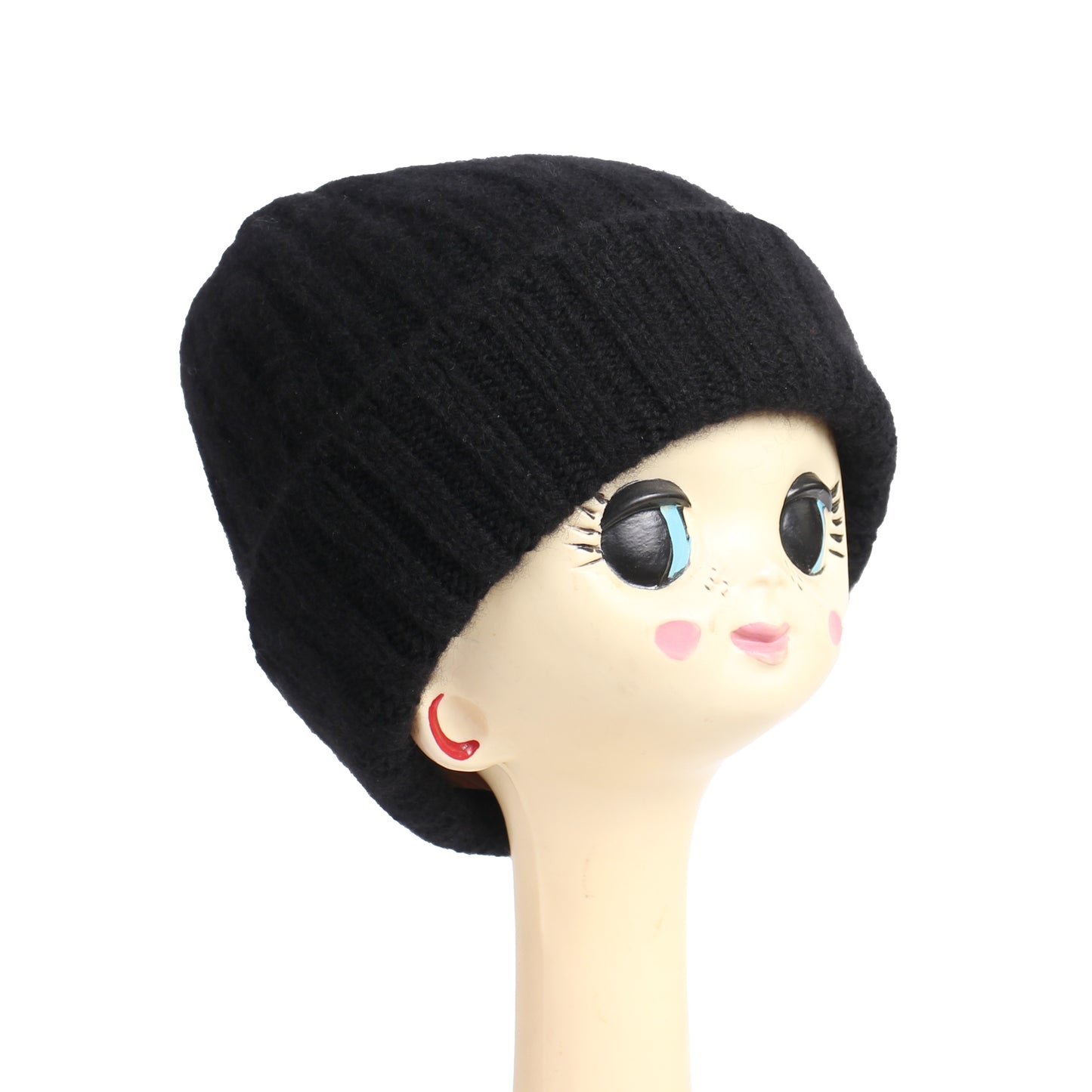 CÂBLEAMI 2x2 rib cap + 100% Cashmere Beanie hat + classic black