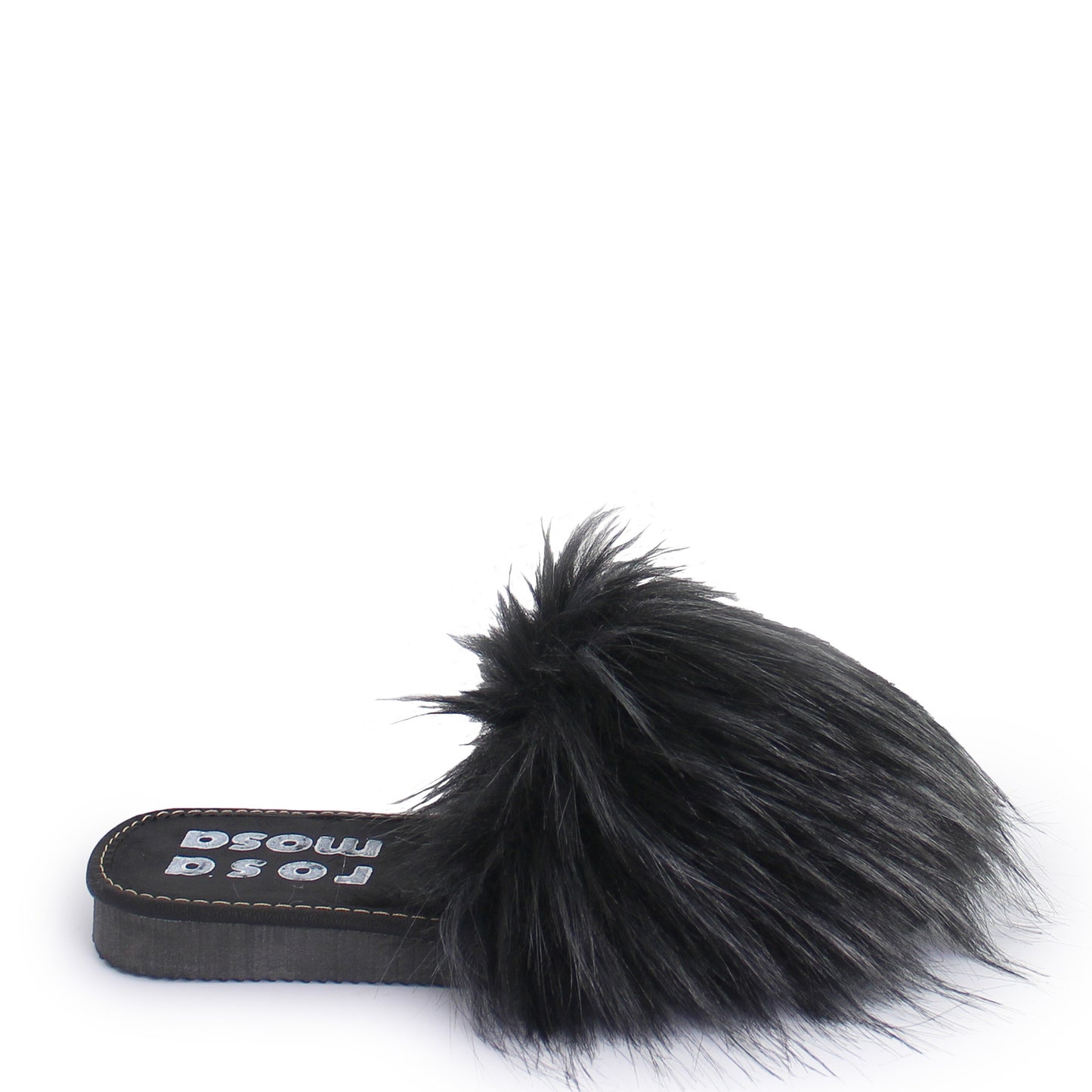 rosa mosa faux fur slippers black gray