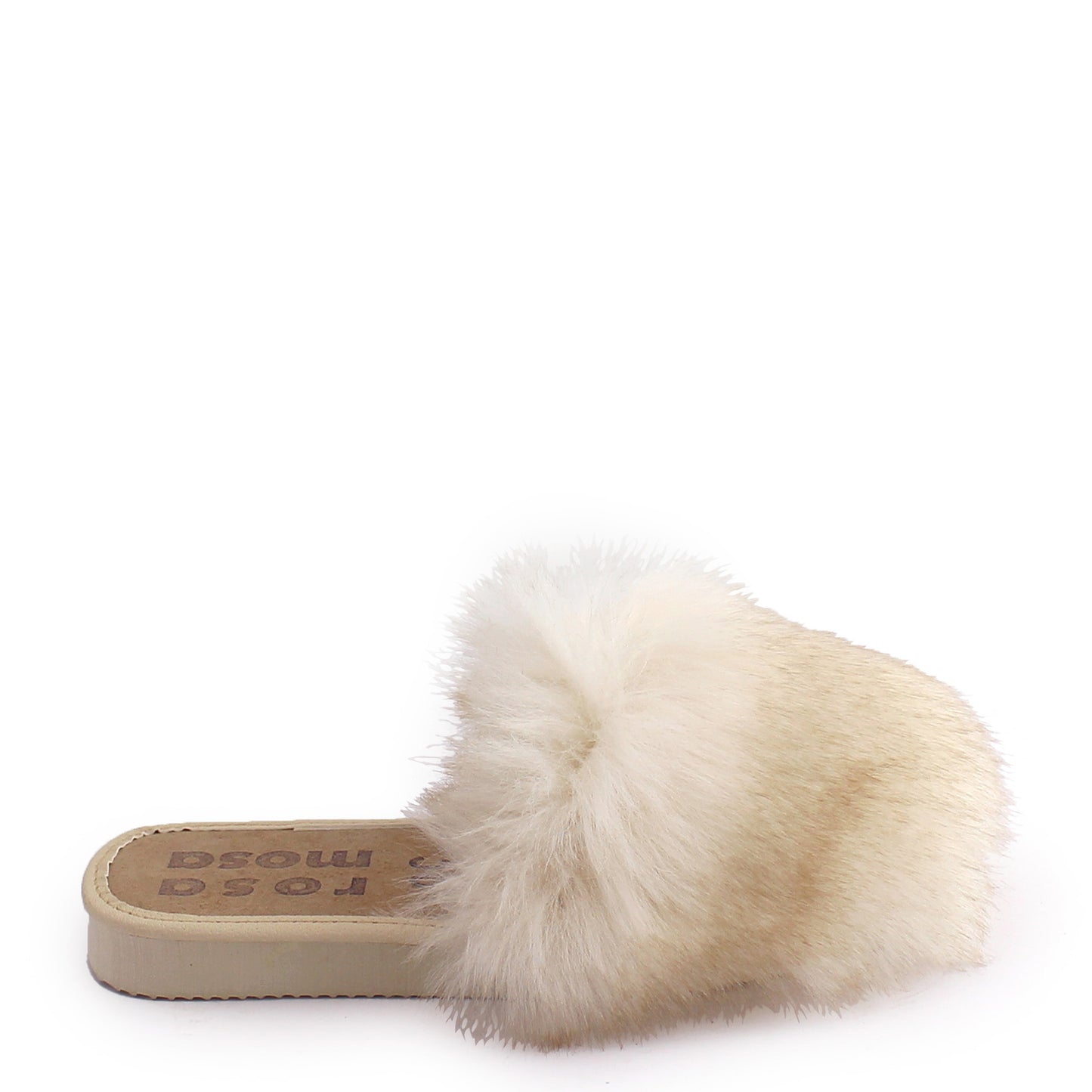 rosa mosa faux fur slippers white beige