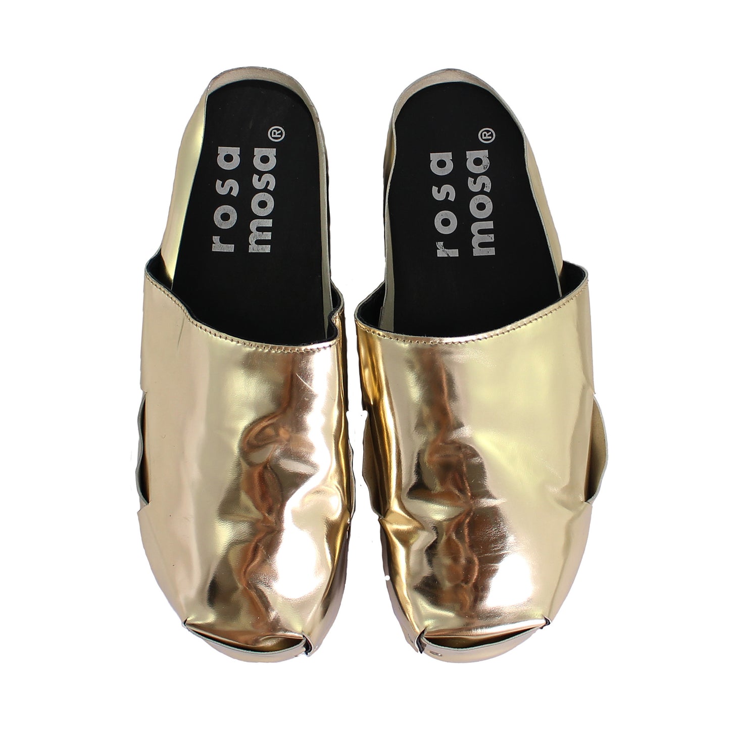 rosamosa donau specchio metallic leather dark wooden clog shoe