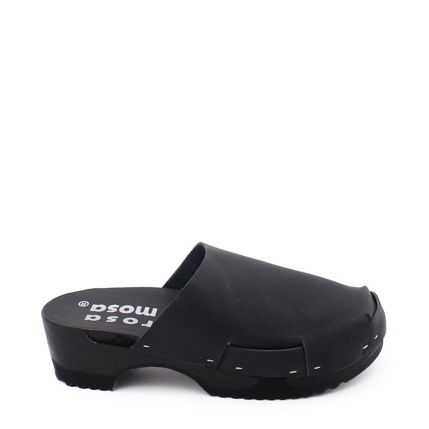 rosamosa donau simple black leather dark wooden clog