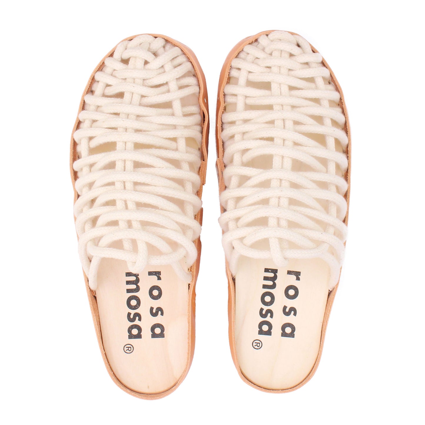 rosamosa panto natural cotton hand-woven net natural wooden clog