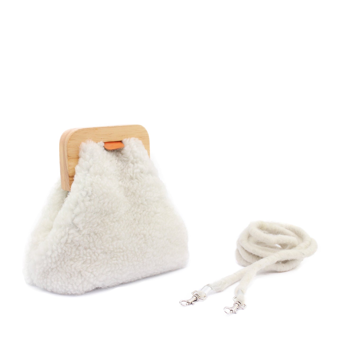 ANGOLO BAG SMALL Curly + Shearling Mini Bag + Natural