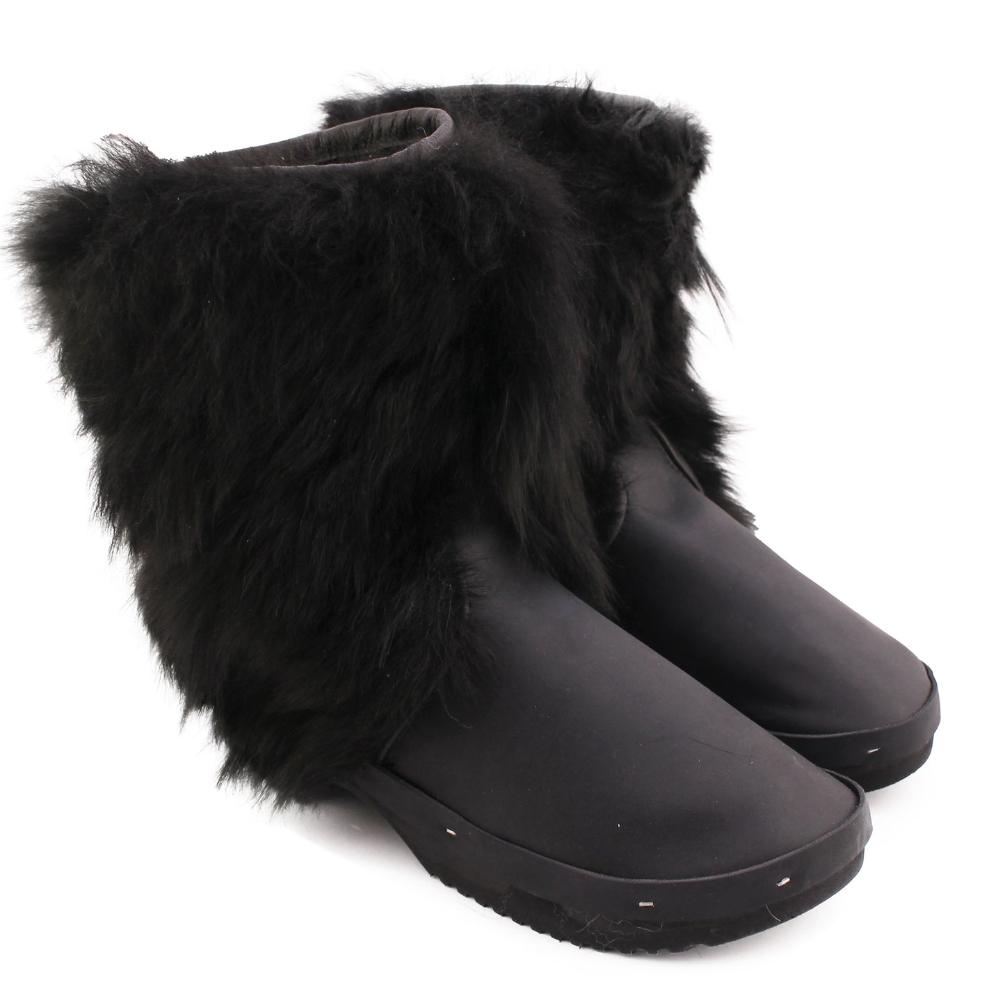 ROSA MOSA BON BOOT HIGH leather & long hair sheep BLACK