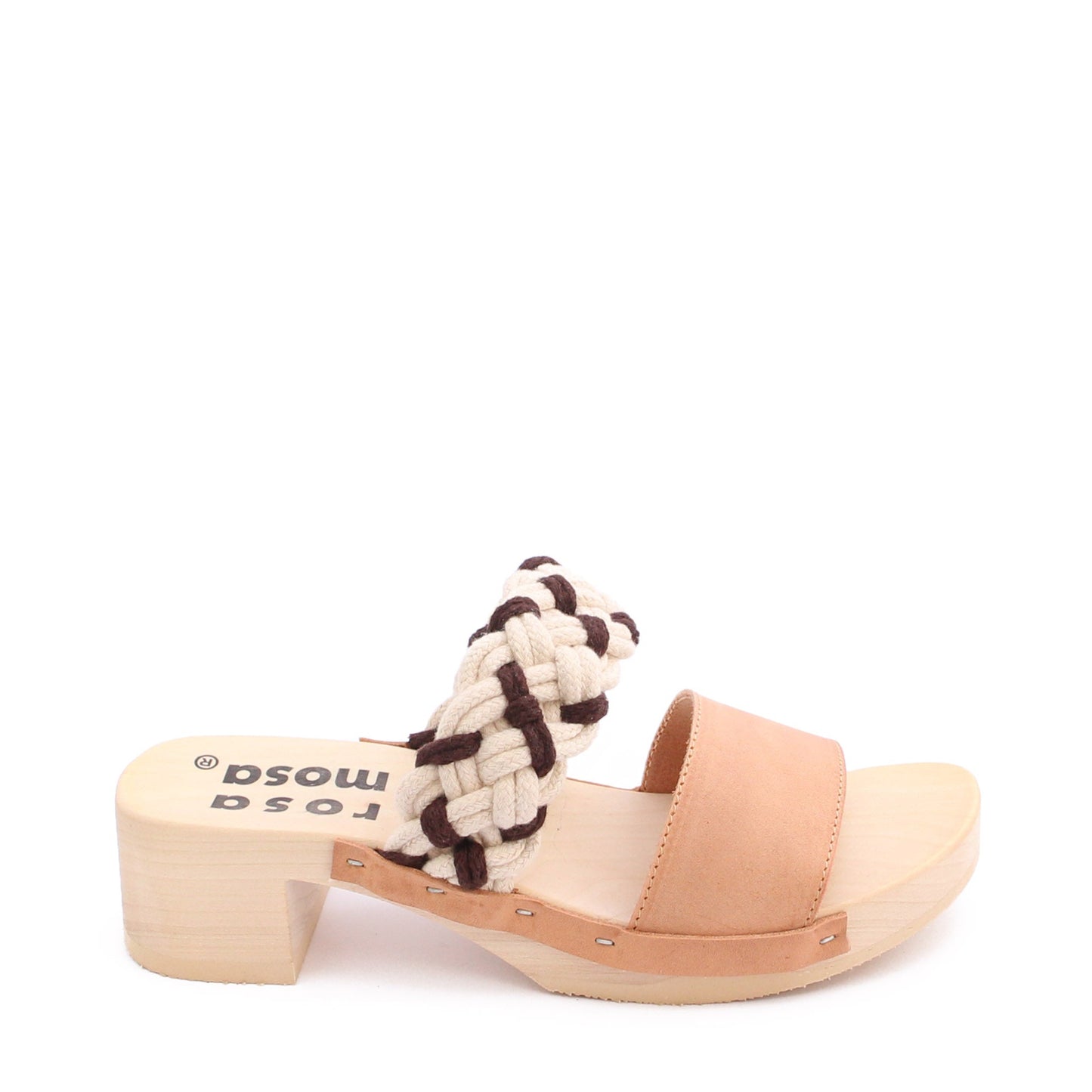 ROCCO BRAID + Cotton Leather Clog Sandals + Natural Coffee