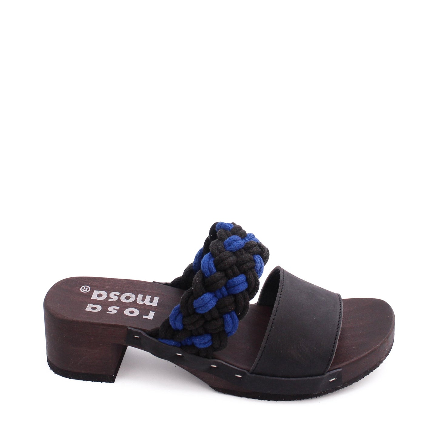 ROCCO BRAID + Cotton Leather Dark Clog Sandals + Black Navy