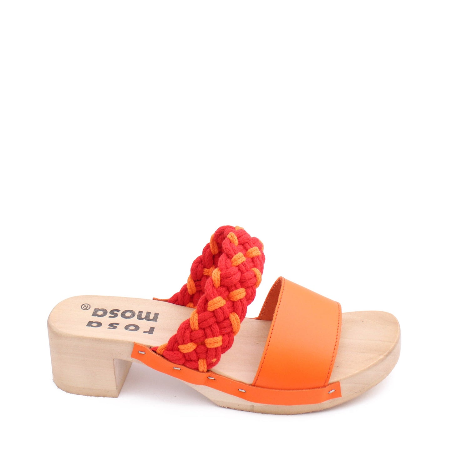 ROCCO BRAID + Cotton Leather Clog Sandals + Red Orange