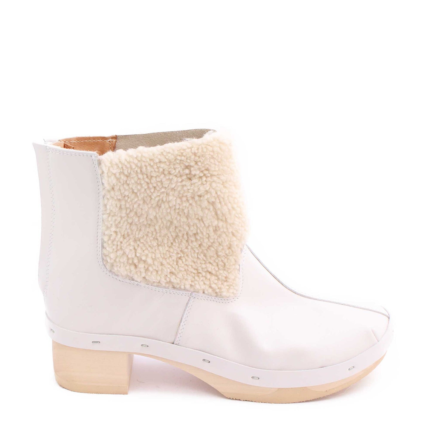 ROCCO shearling + Leather Shearling Clog Boots + Off-white