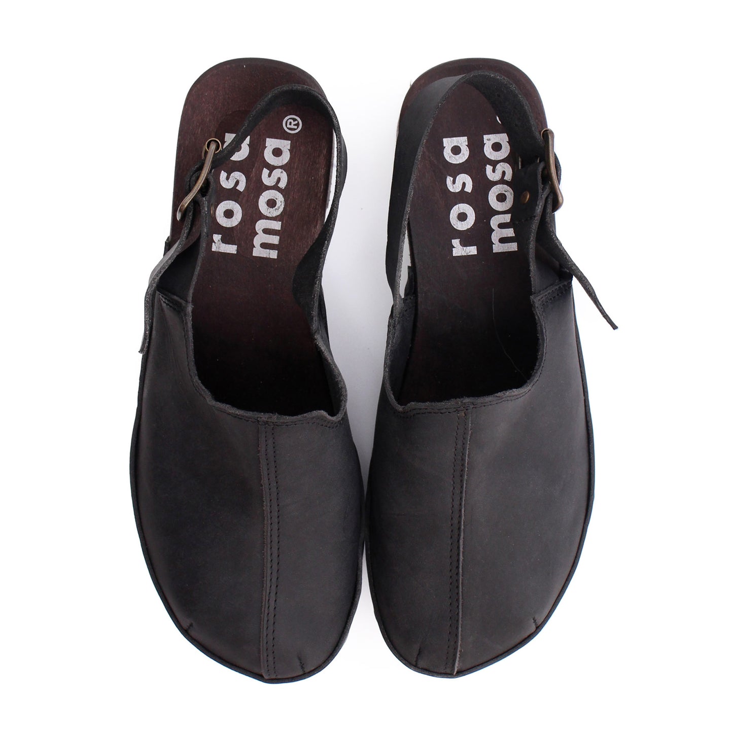 ROCCO STRAP + Leather Strap Dark Clogs+ Black