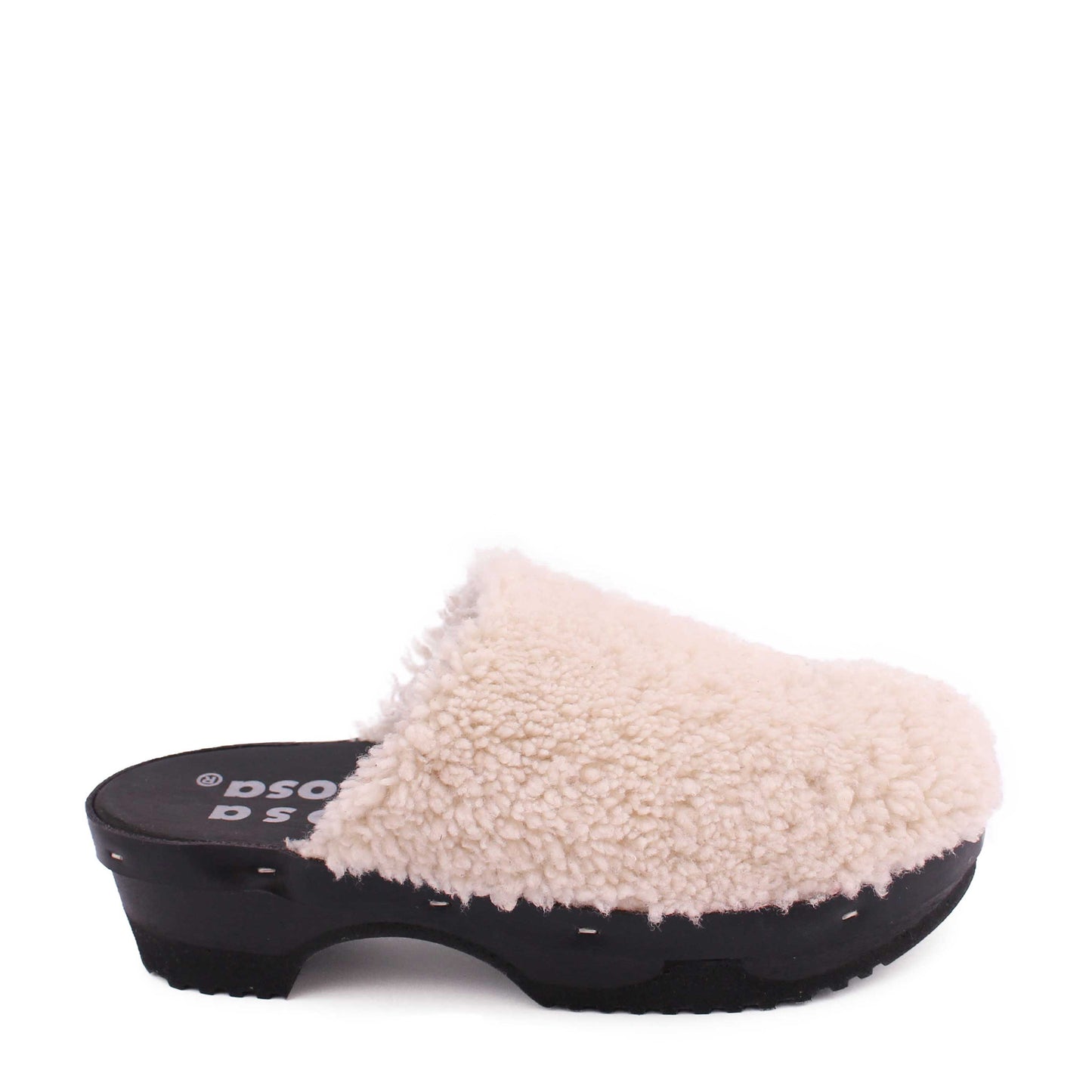 PANTO CURLY + Shearling Dark Clog Shoes + Natural
