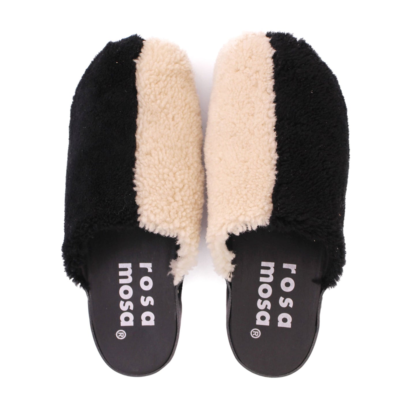 PANTO CURLY DUO + Shearling Dark Clogs + Black / Natural