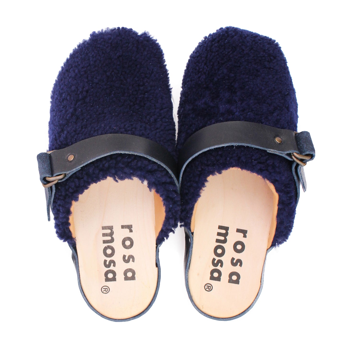 PANTO CURLY Belt + Shearling Clogs with Belt + Navy