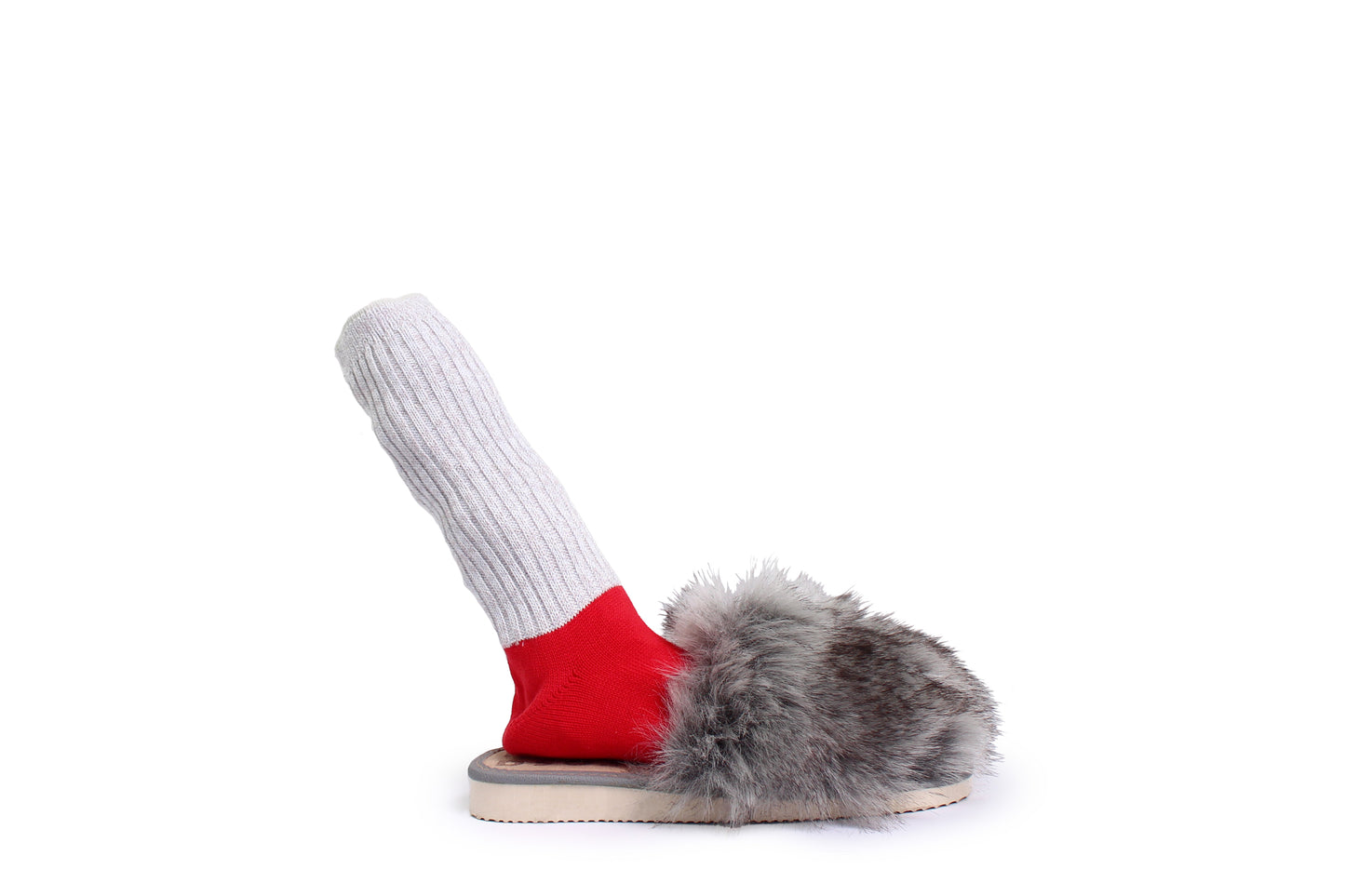 Faux fur SLIPPERS + Silver