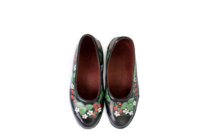 rosamosa black rubber handpainted strawberry slippers