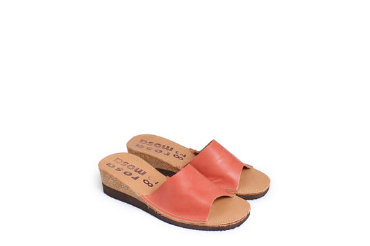 rosamosa pink apricot leather slipper cork heel