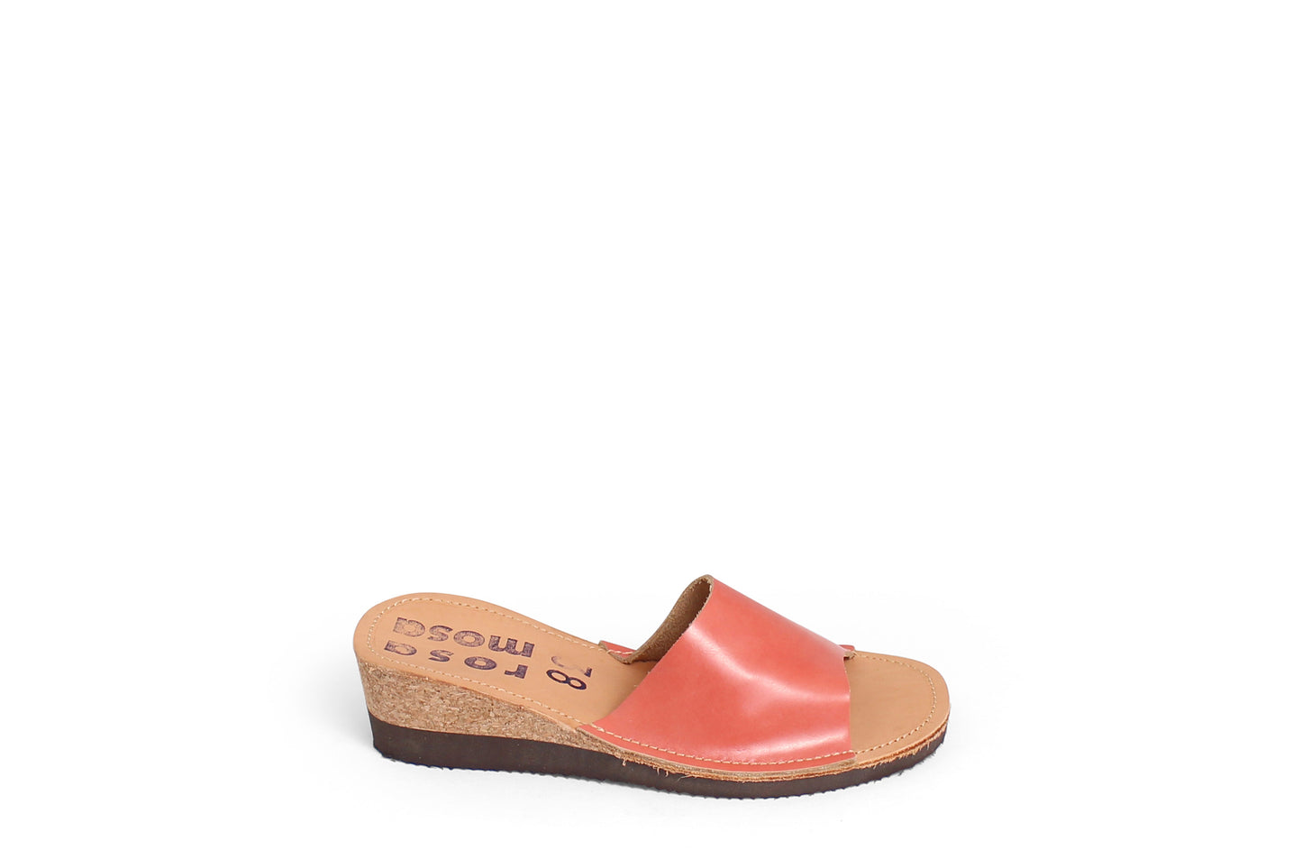 rosamosa pink apricot leather slipper cork heel