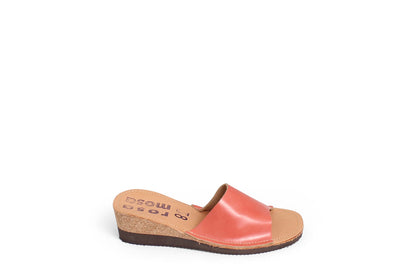 rosamosa pink apricot leather slipper cork heel