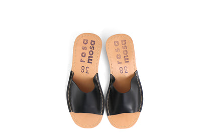 rosamosa black leather slipper cork heel