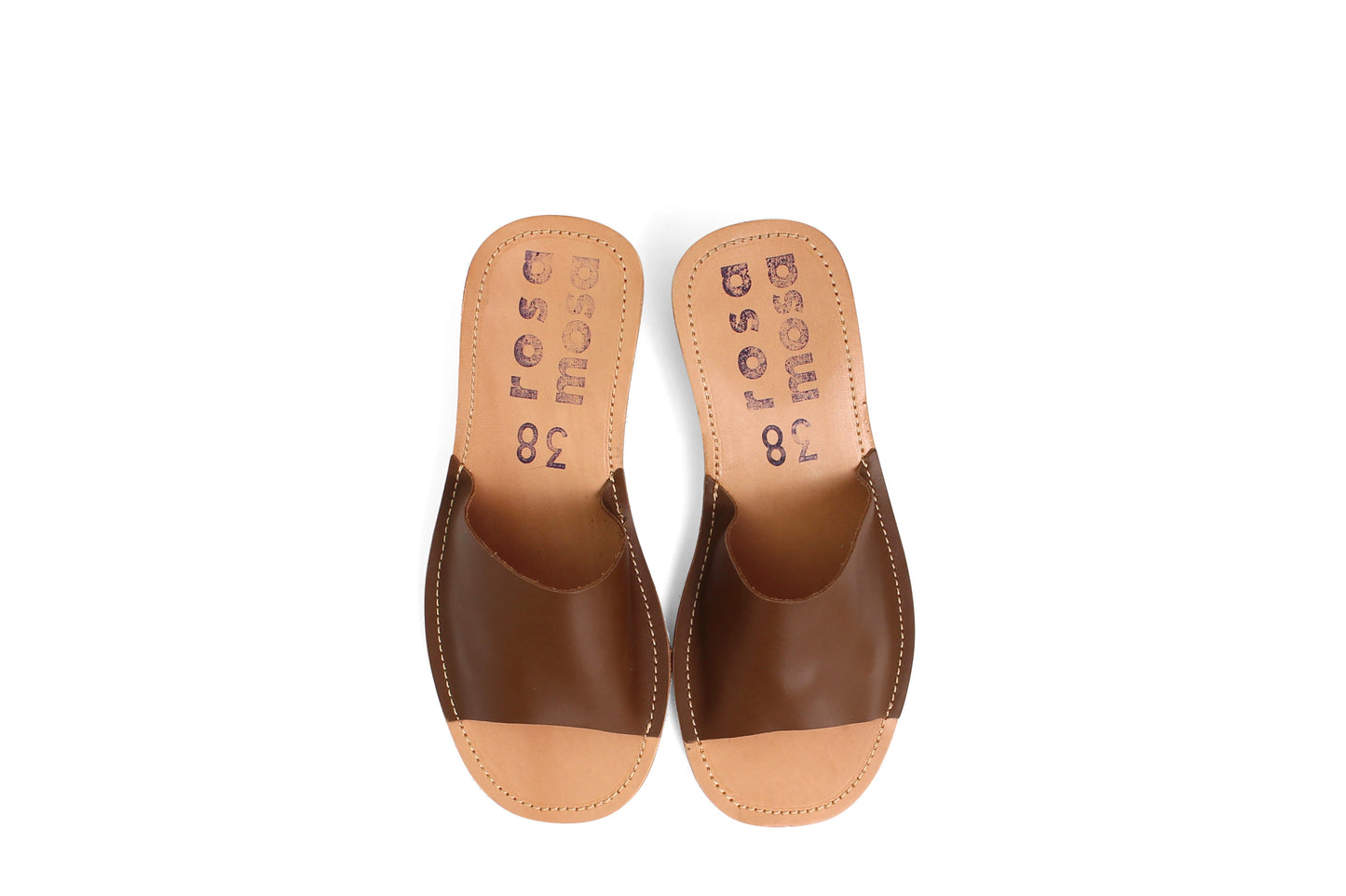 rosamosa brown leather slipper cork heel