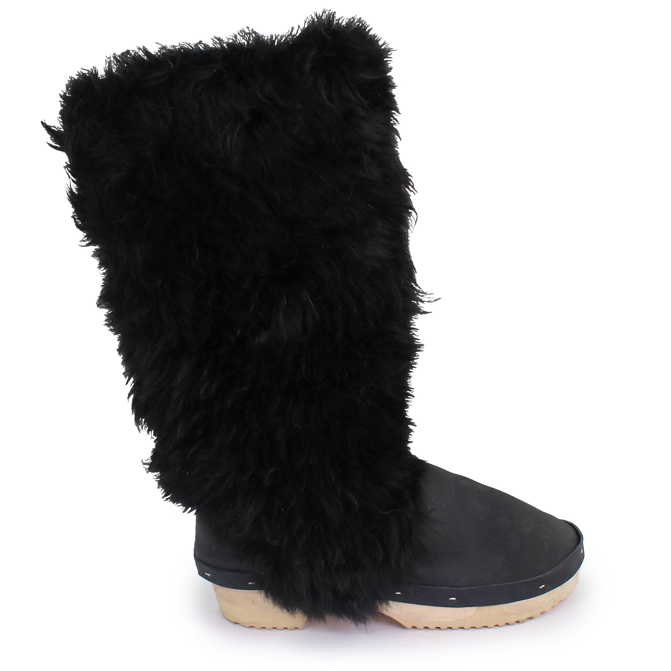 BON BOOTS High + Leather Shearling Dark Clog Knee-high Boots +