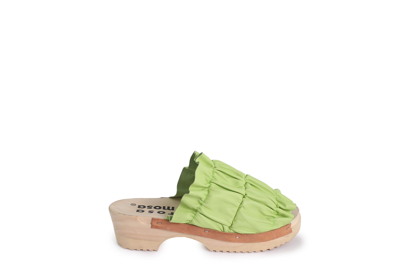 rosamosa chloe lime leather wrinkle wooden clog