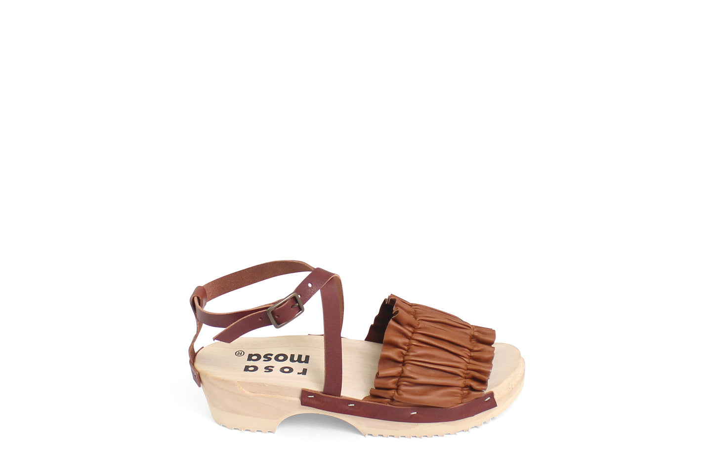 rosamosa chloe strap tabacco leather wooden clog sandal