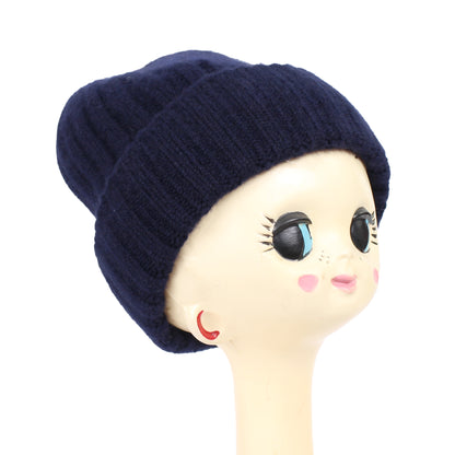 CÂBLEAMI 2x2 rib cap + 100% Cashmere Beanie hat + navy