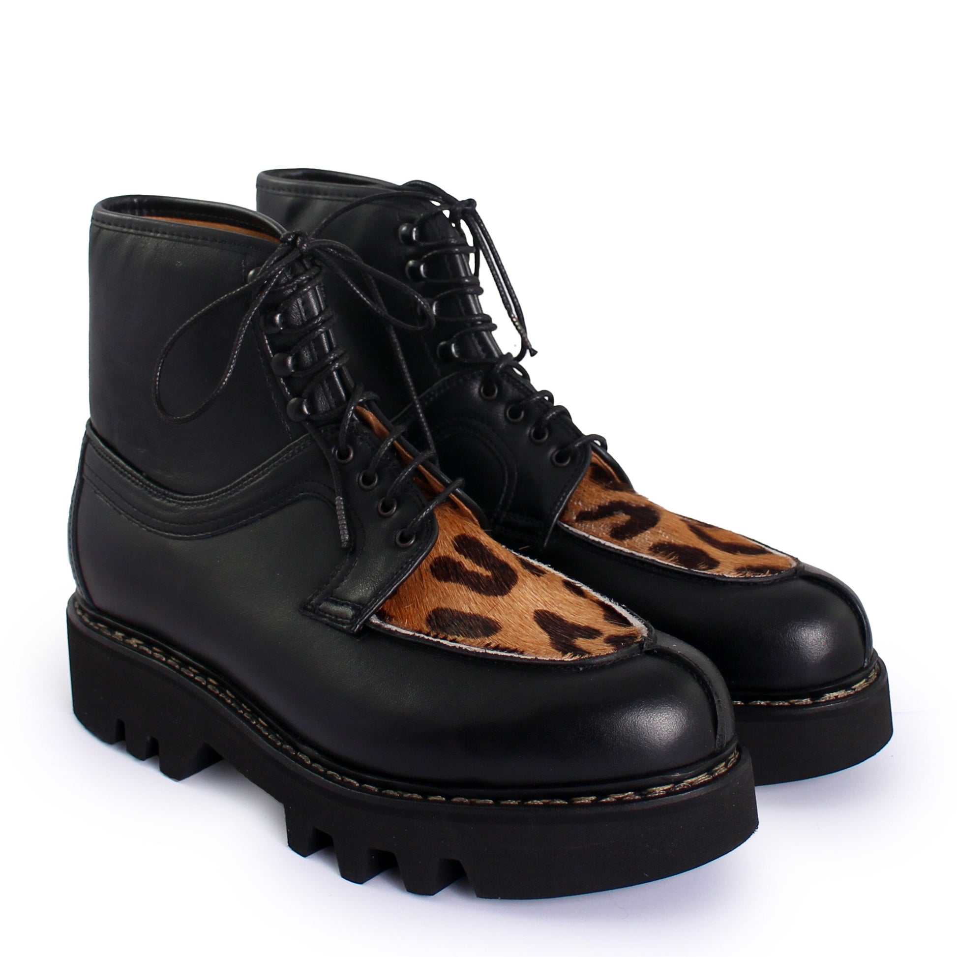 Delemont Boots Norwegian Welted Lace-up Leather Boots Leopard