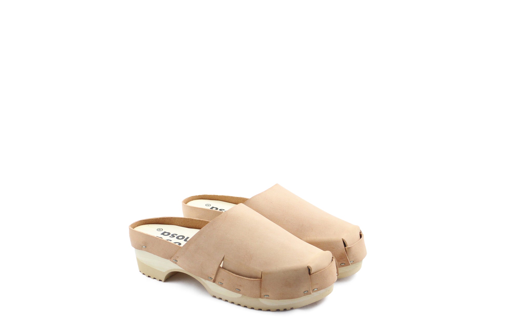 rosamosa donau cammello leather natural wooden clog