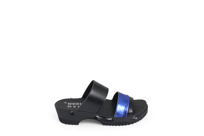 rosamosa donau black cobalt leather strap wooden clog shoe