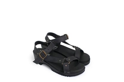 rosamosa donau black strap sport wooden clog sandal