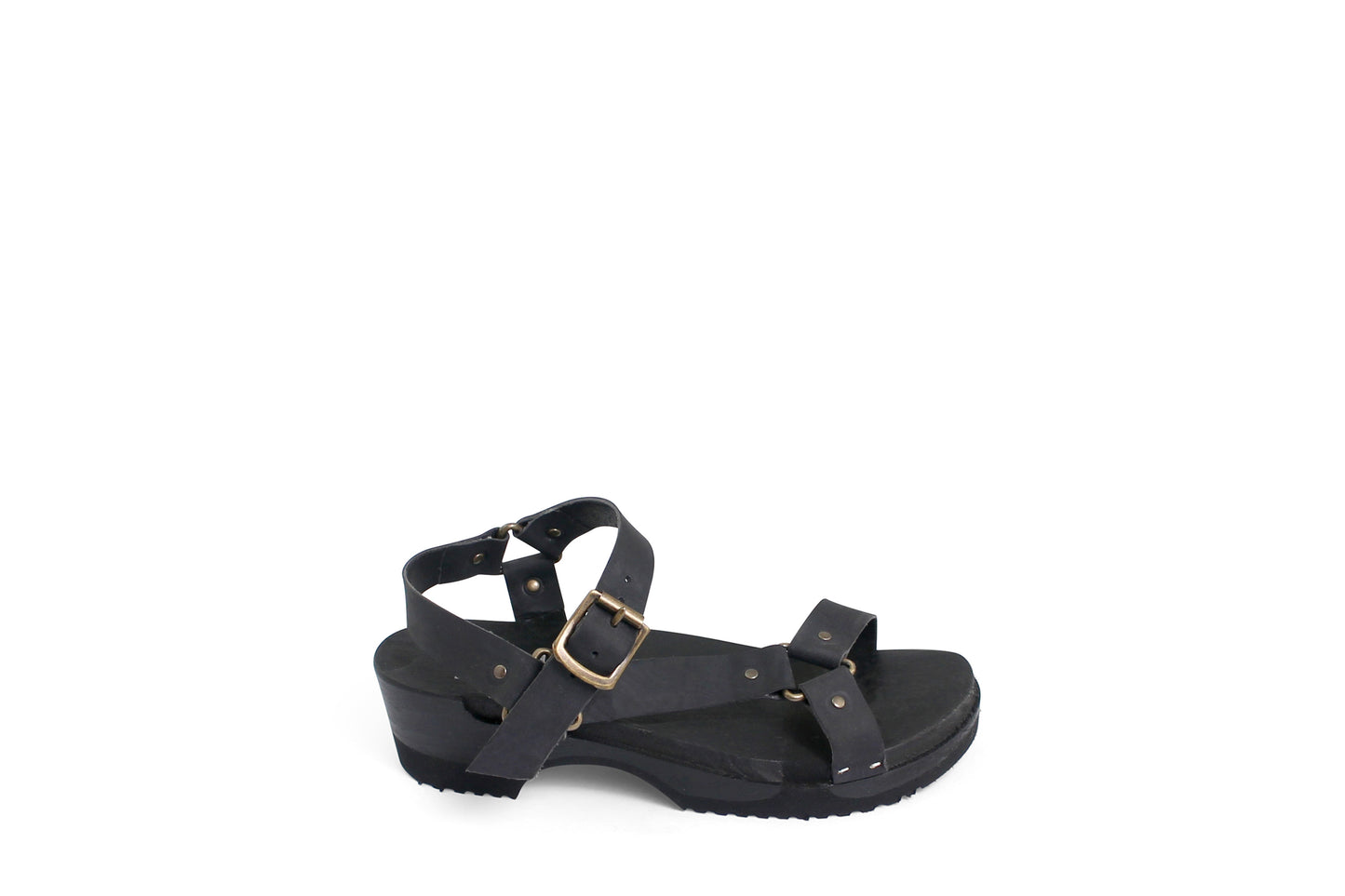 rosamosa donau black strap sport wooden clog sandal