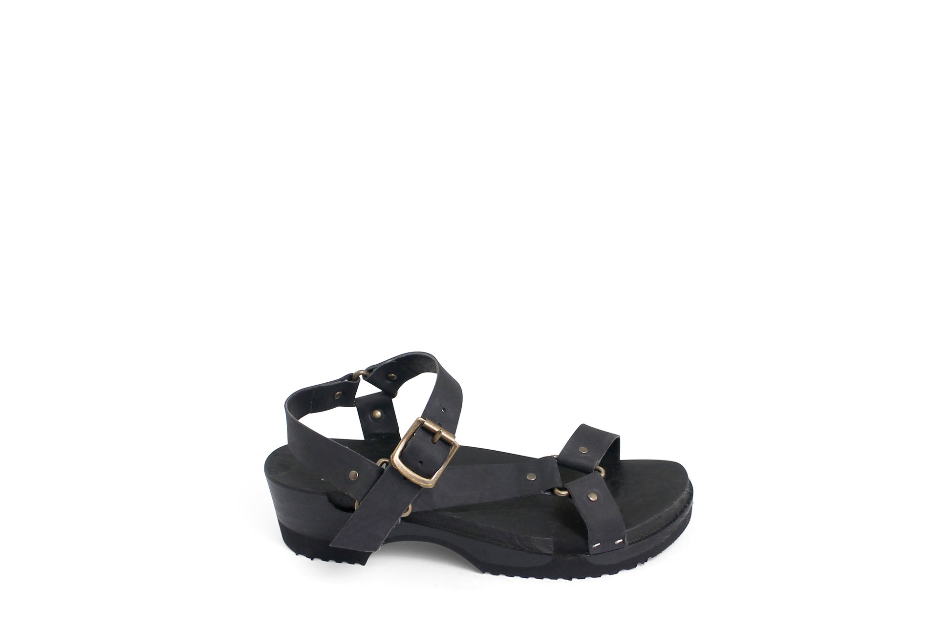 rosamosa donau black strap sport wooden clog sandal