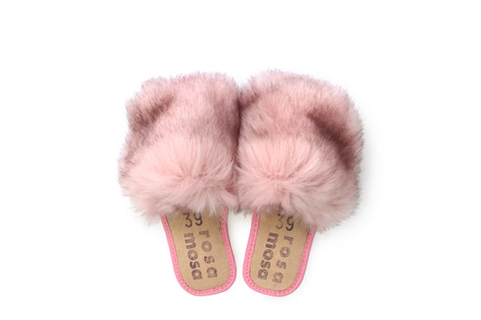 Faux Fur Slippers + Rose