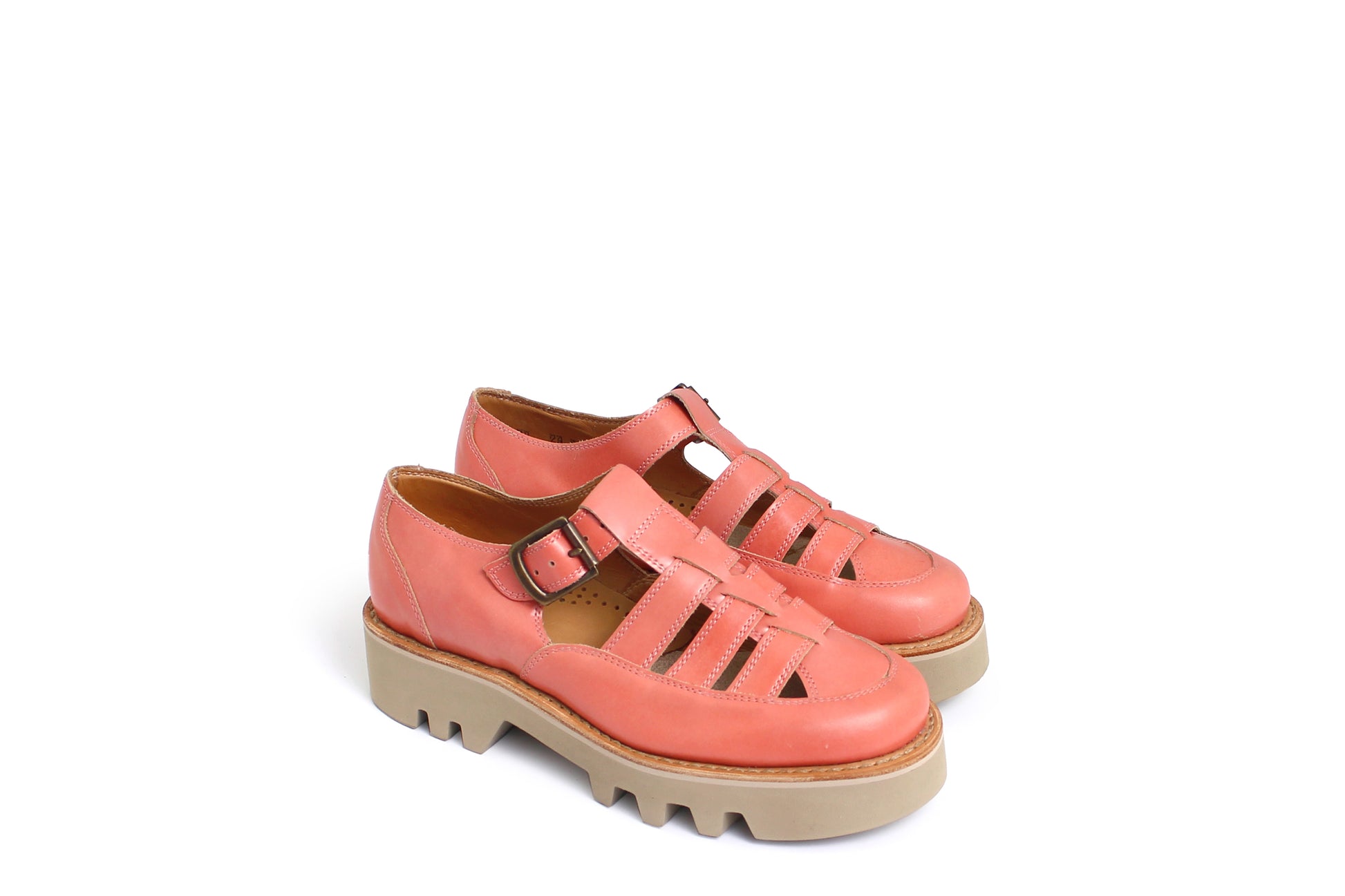 rosamosa buckle t-bar pink leather vibram welted sandal shoe 